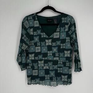 Vintage y2k 90s top shirt XL lettuce hem patchwork grunge artsy fall stretch